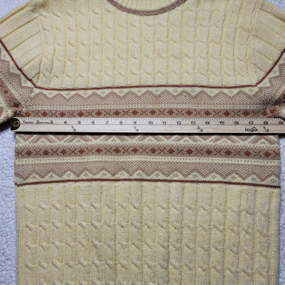 Vintage Lord Jeff Mens Large Mock Neck Cable Knit Fair Isle Sweater Cream Brown - Picture 6 of 7